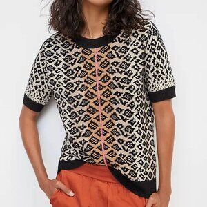 Anthropologie Elinore Short Sleeve Animal Print Wool Blend Sweater Size Small